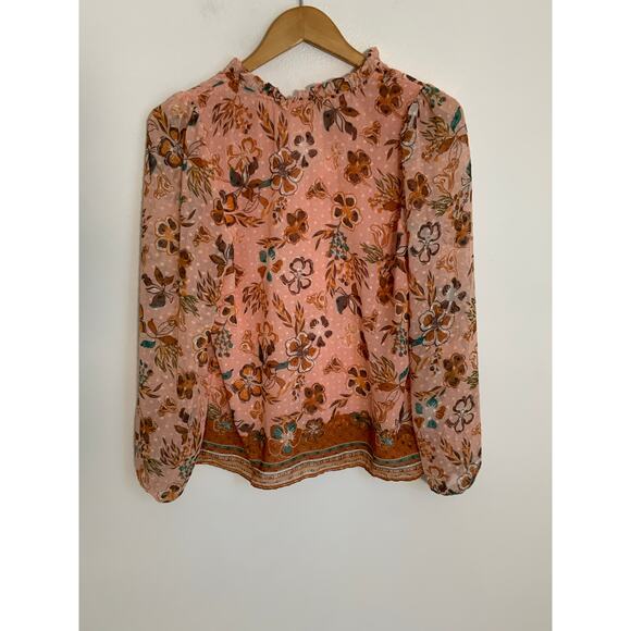 NEW Joie Floral Peasant Sleeve Boho Blouse Peach Top Tie Front Womens Size small - Picture 4 of 6